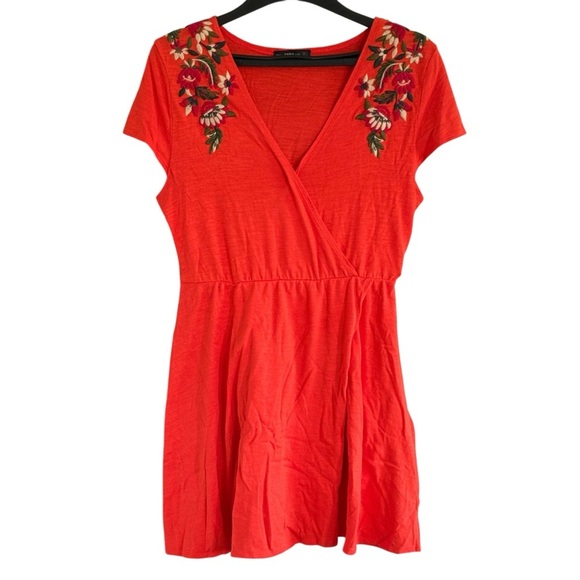 Zara Knit Womens Orange Embroidered Mini Dress Size Large 100% Cotton - Picture 3 of 8
